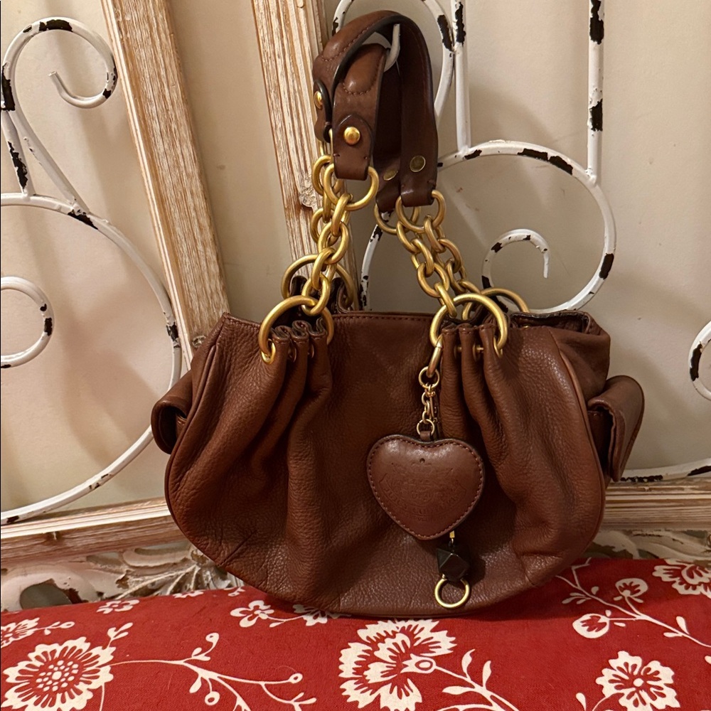 Y2K Authentic Vintage Juicy Couture Brown Shoulder Hobo Bag with Gold Chains❤️